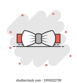 Tie bow icon in comic style. Bowtie cartoon vector illustration on white isolated background. Butterfly splash effect business concept.