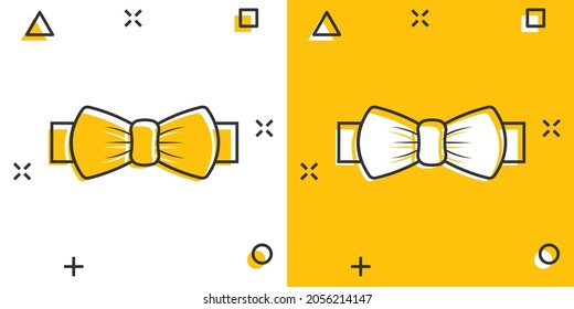 Tie bow icon in comic style. Bowtie cartoon vector illustration on white isolated background. Butterfly splash effect business concept.