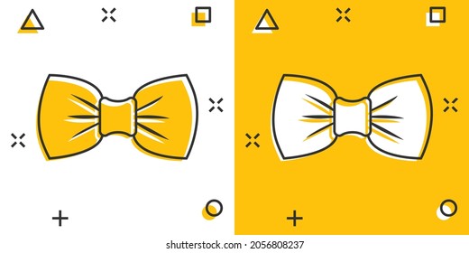 Tie bow icon in comic style. Bowtie cartoon vector illustration on white isolated background. Butterfly splash effect business concept.