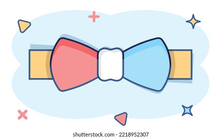 Tie bow icon in comic style. Bowtie cartoon vector illustration on white isolated background. Butterfly splash effect business concept.