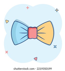 Tie bow icon in comic style. Bowtie cartoon vector illustration on white isolated background. Butterfly splash effect business concept.