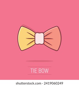 Tie bow icon in comic style. Bowtie cartoon vector illustration on isolated background. Butterfly splash effect business concept.