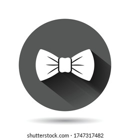 Tie bow icon in flat style. Bowtie vector illustration on black round background with long shadow effect. Butterfly circle button business concept.