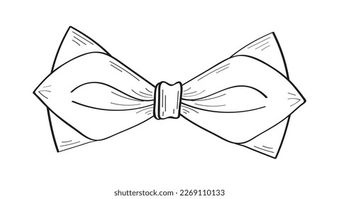 Tie bow vector illustration in doodle style. Vinage neck bow for wedding. Hand drawn ribbon for fashion, app, web. 