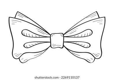 Ilustración vectorial de arco de lazo en estilo doodle. El cuello de vinagre se muestra para la boda. Cinta dibujada a mano para moda, aplicación, web. 