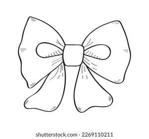 Tie bow vector illustration in doodle style. Vinage neck bow for wedding. Hand drawn ribbon for fashion, app, web. 