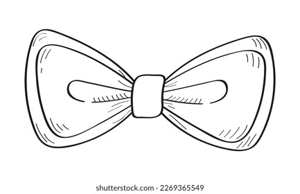 Tie bow vector illustration in doodle style. Vinage neck bow for wedding. Hand drawn ribbon for fashion, app, web. 