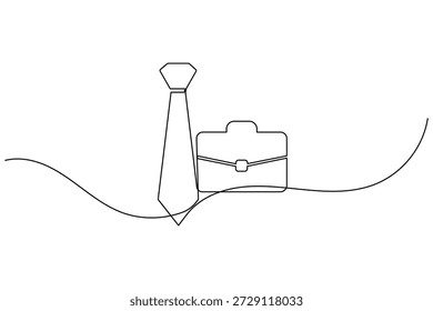 Corbata y maletín continuo de una línea de dibujo minimalista de viajes de negocios o ilustración de trabajo de oficina