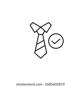 Corbata y marca de verificación. Trabajo profesional verificado, contratación y negocios. Icono de Vector de trazo perfecto y editable