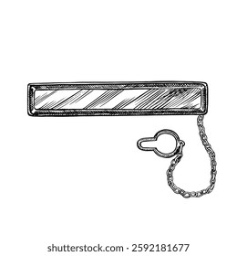 Tie clip. A hand-drawn vector graphic illustration. Black and white image of a men s accessory. Separate from the background. Perfect for banners, flyers, packages, labels, invitations, and more.