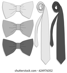 Tie collection. Bow tie. Vector illustration.