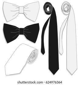 Tie collection. Bow tie. Vector illustration.