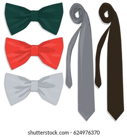 Tie collection. Bow tie. Vector illustration.