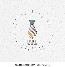 Tie concept.Vector multicolored hand-drawn doodles, icon, stamp