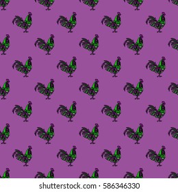 Tie day trendy color serenity rooster pattern. Animal ornament with birds isolated on a serenity background. Vector graphic animals regular print seamless.