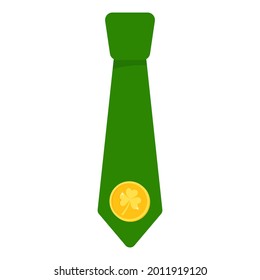 A tie decorated with elements for St. Patrick's Day. Vector illustration isolated on a white background.Cartoon style