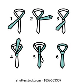 Tie - Double Simple Knot Instruction Vector color elements set