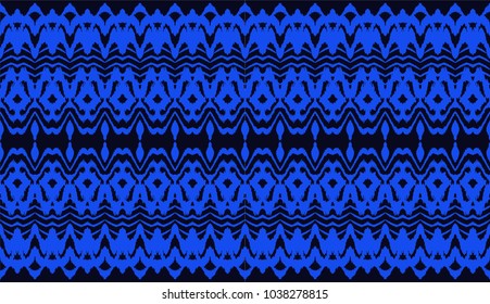 Tie dye art brush and lace. Vector Ethnic necklace. Ikat pattern. Shibori print with stripes and chevron. Ink textured japanese background. Bohemian fashion. Endless watercolor texture. 