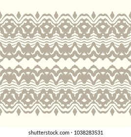 Tie dye art brush and lace. Vector Ethnic necklace. Ikat pattern. Shibori print with stripes and chevron. Ink textured japanese background. Bohemian fashion. Endless watercolor texture. 