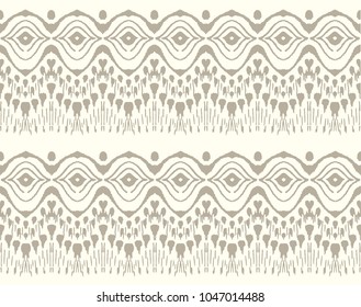 Tie dye art brush and lace. Vector Ethnic necklace. Ikat pattern. Shibori print with stripes and chevron. Ink textured japanese background. Bohemian fashion. Endless watercolor texture. 