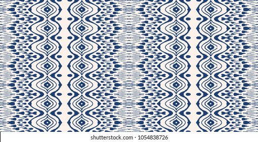 Tie dye art brush and lace. Vector Ethnic necklace. Ikat pattern. Shibori print with stripes and chevron. Ink textured japanese background. Bohemian fashion. Endless watercolor texture. 
