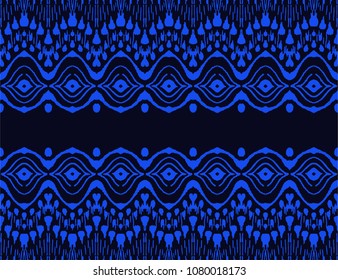 Tie dye art brush and lace. Vector Ethnic necklace. Ikat pattern. Shibori print with stripes and chevron. Ink textured japanese background. Bohemian fashion. Endless watercolor texture. 