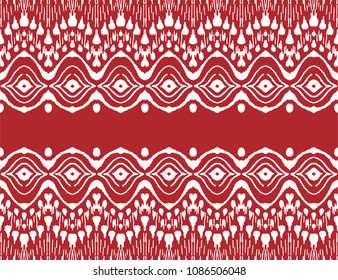 Tie dye art brush and lace. Vector Ethnic necklace. Ikat pattern. Shibori print with stripes and chevron. Ink textured japanese background. Bohemian fashion. Endless watercolor texture. 