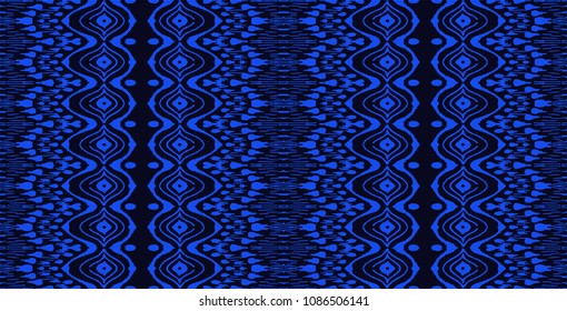Tie dye art brush and lace. Vector Ethnic necklace. Ikat pattern. Shibori print with stripes and chevron. Ink textured japanese background. Bohemian fashion. Endless watercolor texture. 
