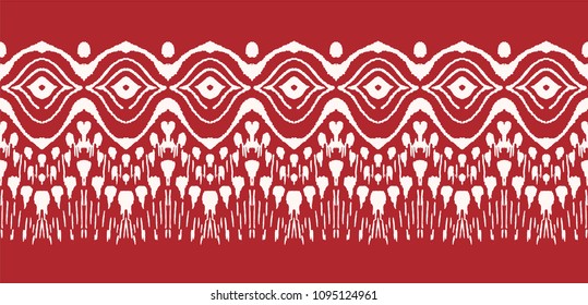 Tie dye art brush and lace. Vector Ethnic necklace. Ikat pattern. Shibori print with stripes and chevron. Ink textured japanese background. Bohemian fashion. Endless watercolor texture. 