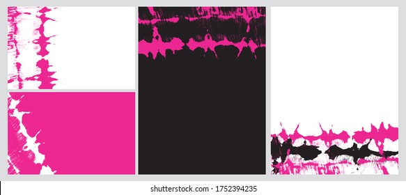 Tie Dye Backdrop. Cute Geometric Vector Layouts. Grunge Freehand Lines Isolated on a White, Pink and  Black Background. Simple Abstract Vector Prints Ideal for Layout, Cover.