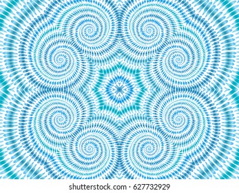 Tie dye background. Hippie style. Watercolor effect vector. Boho textile. Blue tie dye. Shibori. Editable vector made with clipping mask. Spiral batik. Trendy wallpaper.