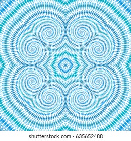 Tie dye background. Hippie style. Watercolor effect vector. Boho textile. Blue tie dye. Shibori. Editable vector made with clipping mask. Spiral batik. Trendy wallpaper.