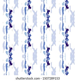 Tie Dye, Batik. Hand Drawn, Paint Texture Seamless Pattern.  Ethnic Surface. Hand Drawn Painted. Blue Cyan Ethnic Traditional Ancient Fabric.  Woven Watercolor Tie dye Surface.