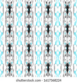 Tie Dye, Batik. Hand Drawn, Paint Texture Ornament. Traditional Surface. Endless Repeat Painting.  Blue Gray Modern Folklore Native Cloth.  Ornamental Natural Shibori Print.