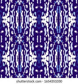 Tie Dye, Batik. Hand Drawn, Paint Texture Ornament. Traditional Surface. Endless Repeat Painting.  Blue Cyan Traditional Modern Summer Wallpaper  Geometric Staining Shibori Art.