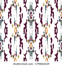 Tie Dye, Batik. Handgezeichnet, farbige Textur Nahtlose Muster.  Ethnische Oberfläche. Handgezeichnet gestrichen. Brauner Ocker Folklore Geo Modern Canvas.  Medallion Geometry Tie Farbmuster Muster.