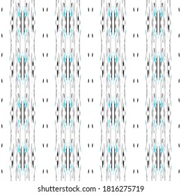 Tie Dye, Batik. Hand Drawn, Paint Texture Seamless Pattern.  Ethnic Surface. Hand Drawn Painted. Blue Gray Native Summer Ancient Cloth.  Geometry Graphic Shibori Print.