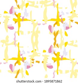 Cielo, Batik. Dibujo a mano, Ornamento de textura de pintura. Superficie tradicional. Repetir Pintura Interminable.  Folklore Sepia Amarillo Tejido Tradicional.  Gráfico Geométrico Ikat Motif.