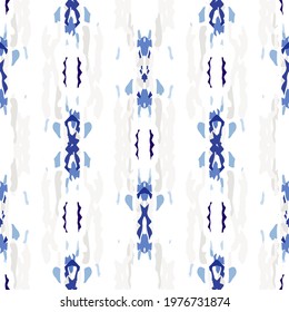 Tie Dye, Batik. Hand Drawn, Paint Texture Ornament. Traditional Surface. Endless Repeat Painting.  Blue Cyan Folklore Ancient Modern Fabric.  Geometric Natural Shibori Watercolor.