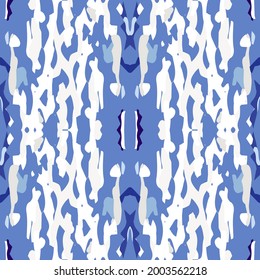 Cielo, Batik. Dibujo a mano, Ornamento de textura de pintura. Superficie tradicional. Repetir Pintura Interminable.  Blue Cyan Vintage Modern Old Linen.  Estacionamiento De Las Acuarelas Ikat Motif.