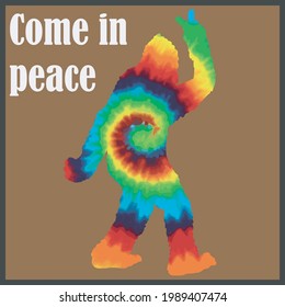 TIE DYE BIG FOOT PEACE AND LOVE SIGN COME IN PEACE BROWN BACKGROUND