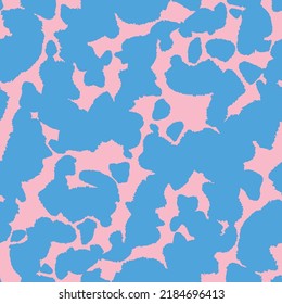 Tie dye camo style. Abstract pastel blue and pink color, simultaneous contrast seamless pattern. Fashionable camouflage texture. Wallpaper print on fabric. Vector background