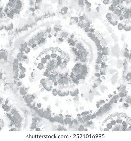 Espiral Cinza Tie Dye. Moda Pastel brilhante. Ornamento Redemoinho. Textura de inverno abstrata. Impressão em cinza vetorial. Rodada sem emenda branca. Inverno da Arte em Espiral. Corante De Gravata Branca. Impressão em Cinza Claro. Vetor Soft Bg