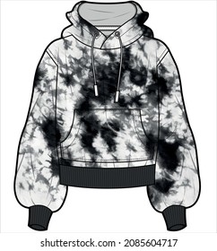 TIE DYE HOODED SWEAT TOP WITH RIB FOR UNISEX IN EDITABLE VECTOR FILE