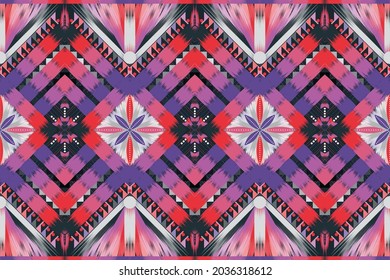 tie dye ikat geometric ethnic pattern oriental traditional design. floral pantone spring hippie abstract embroidery style on dark green backgroud for fabric, carpet and weaving. seamless vector.
