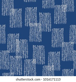 Tie dye indigo seamless pattern. Vector japanese shibori print. Geometric ikat endless tile. Organic texture. Japan endless rapport.  Vector kimono tie dye oriental seamless pattern.