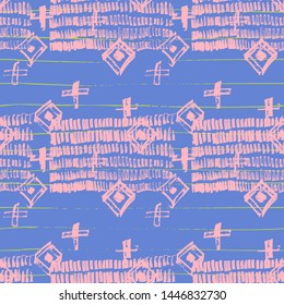 Tie Dye Japanese Geometric Summer Seamless Pattern. Boho Tie Dye Asian Batik. Scribble Cartoon Doodle Craft Texture. Geo Wabi Sabi Decorative Kimono Print. Scribble Craft Doodle Seamless Collage