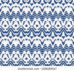 Tie dye lace art brush. Seamless border. Vector Ethnic necklace. Ikat pattern. Shibori print with stripes and chevron. Ink textured japanese background. Bohemian fashion. Endless watercolor texture. 