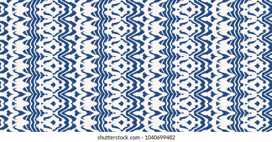 Pincel de arte de renda de corante de gravata. Fronteira sem costura. Colar étnico vetorial. Padrão Ikat. Shibori imprimir com listras e chevron. Fundo japonês texturizado de tinta. Moda Boêmia. Textura de aquarela infinita.