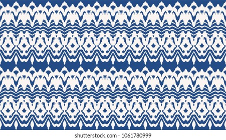 Tie dye lace art brush. Seamless border. Vector Ethnic necklace. Ikat pattern. Shibori print with stripes and chevron. Ink textured japanese background. Bohemian fashion. Endless watercolor texture. 
